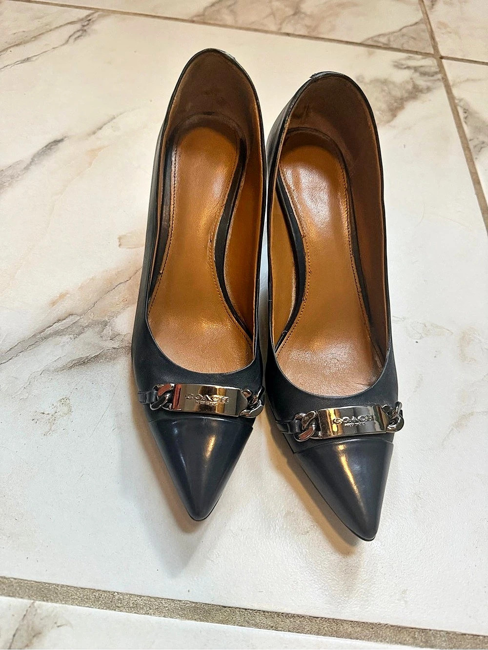Coach Pointed Toe Heels in Slate US 7.5